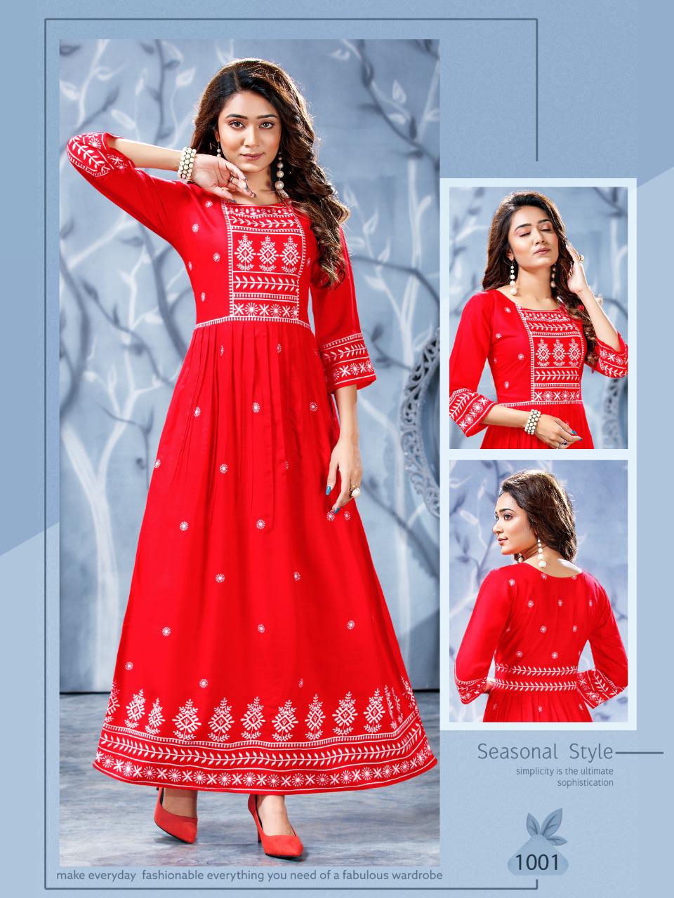 Trendy Sahi 1001 Rayon Printed Long Kurti Fancy Ethnic Wear Collection